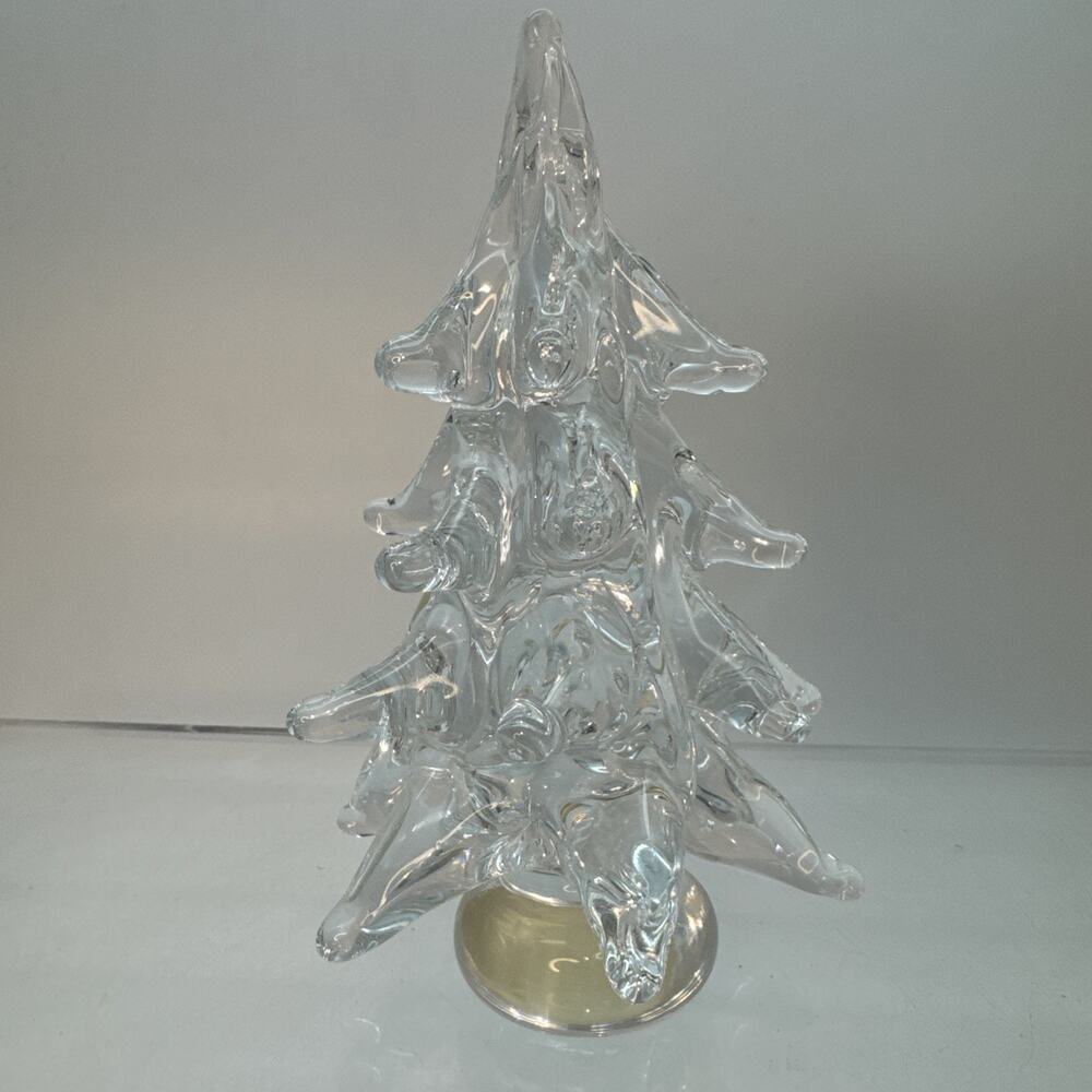 Vintage Riekes Chalet Clear Lead Crystal Canada Christmas Tree 6.5" W/ Label